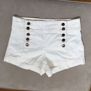 FOREVER 21 DOUBLE-BUTTON DOWN FRONT SHORTS; SIZE: 27; COLOR:  WHITE
